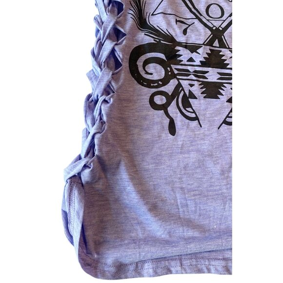 ZAFUL Blue + Black Skull Print Braided Shredded Cap Sleeve T-Shirt NWT Size XXL - Picture 6 of 8